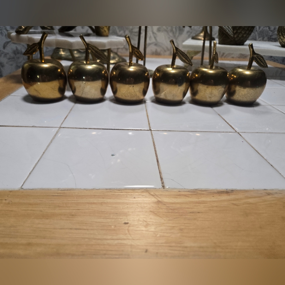 Set of 6 MCM Vintage Brass Apple Bell Decor